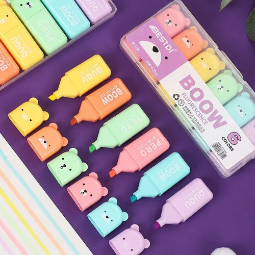 Kawaii Fluorescent Bear Highlighter Set (6 pcs)